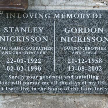 NICKISSON Stanley 1922-1990 :: NICKISSON Gordon 1958-2002
