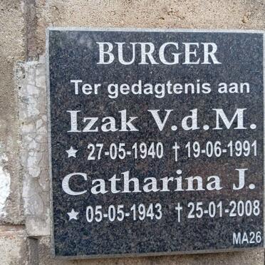 BURGER Izak v.d.M. 1940-1991 & Catharina J. 1943-2008