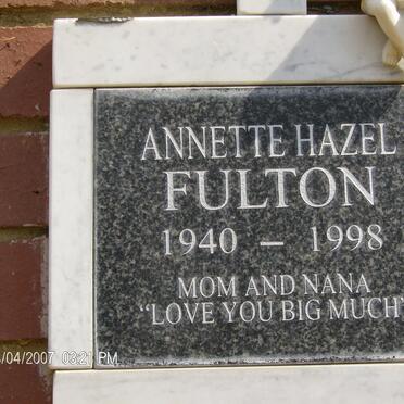 FULTON Annette Hazel 1940-1998