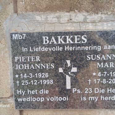 BAKKES Pieter Johannes 1926-1998 & Susanna Maria 1931-2010