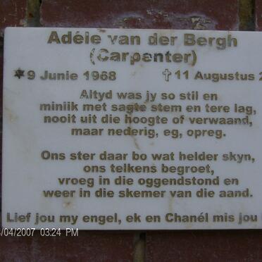 BERGH Adéle, van der nee CARPENTER 1968-2002