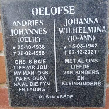OELOFSE Andries Johannes 1936-1996 & Johanna Wilhelmina 1942-2021