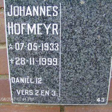 HOFMEYR Johannes 1933-1999