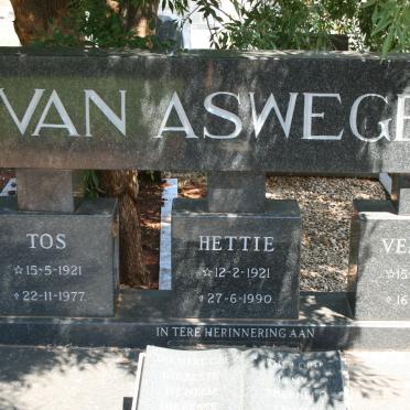 ASWEGEN Tos, van 1921-1977 &amp; Hettie 1921-1990 :: VAN ASWEGEN Vernon 1943-1978