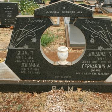 BAM Gerhardus M. 1935-1988 &amp; Johanna S.S. 1940-1985 :: BAM Gerald 1966-1985 :: BAM Johanna 1968-1985