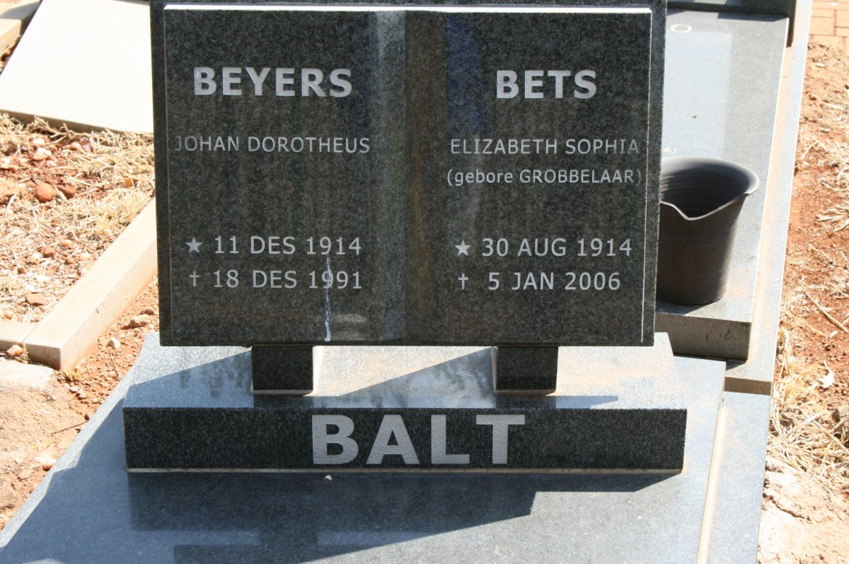 BALT Johan Dorotheus 1914-1991 &amp; Elizabeth Sophia GROBBELAAR 1914-2006