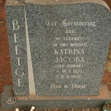 BEETGE Katrina Jacoba nee DOMAN 1925-1970
