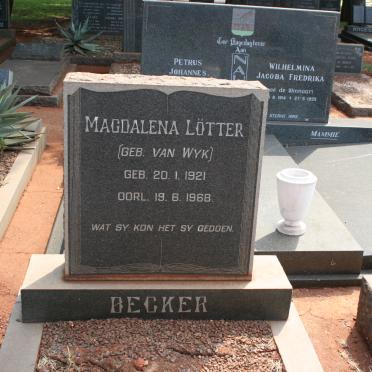 BECKER Magdalena Lötter nee VAN WYK 1921-1968