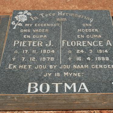 BOTMA Pieter J. 1904-1978 &amp; Florence A. 1914-1999