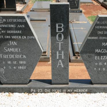 BOTHA Jan Samuel Frederick 1916-1980 &amp; Maria Magdalena Elizabeth 1911-2003