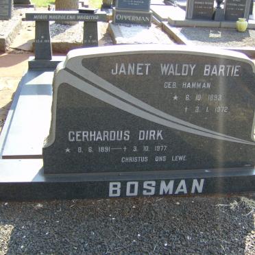BOSMAN Gerhardus Dirk 1891-1977 &amp; Janet Waldy Bartie HAMMAN 1893-1972