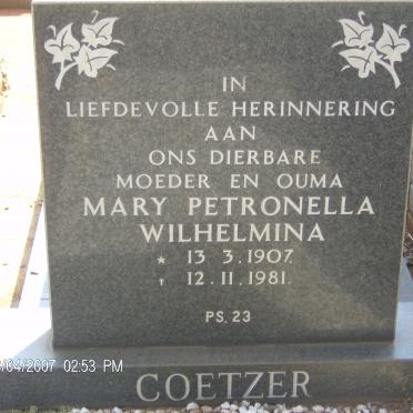 COETZER Mary Petronella Wilhelmina 1907-1981
