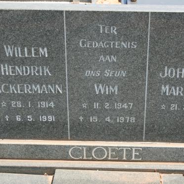 CLOETE Willem Hendrik Ackermann 1914-1991 &amp; Johanna Martina 1918- :: CLOETE Wim 1947-1978