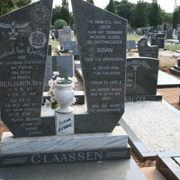 CLAASSEN Benjamin 1957-1990 &amp; Susan V.D. WESTHUIZEN 1956-2005