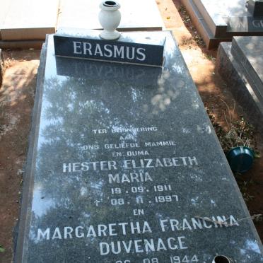 ERASMUS Hester Elizabeth Maria 1911-1997 :: DUVENAGE Margaretha Francina 1944-2003
