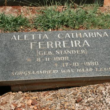 FERREIRA Aletta Catharina nee STANDER 1908-1980