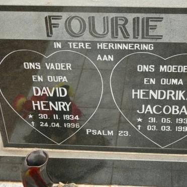 FOURIE David Henry 1934-1996 &amp; Hendrika Jacoba 1934-1993