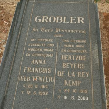 GROBLER Hertzog Beyers De La Rey Kemp 1915-2000 &amp; Anna Francois VENTER 1914-1992