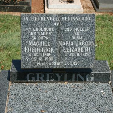GREYLING Machiel Frederick 1919-1993 &amp; Maria Jacoba Elizabeth 1922-
