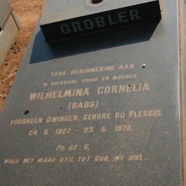 GROBLER Wilhelmina Cornelia previously DWINGER nee DU PLESSIS 1927-1972