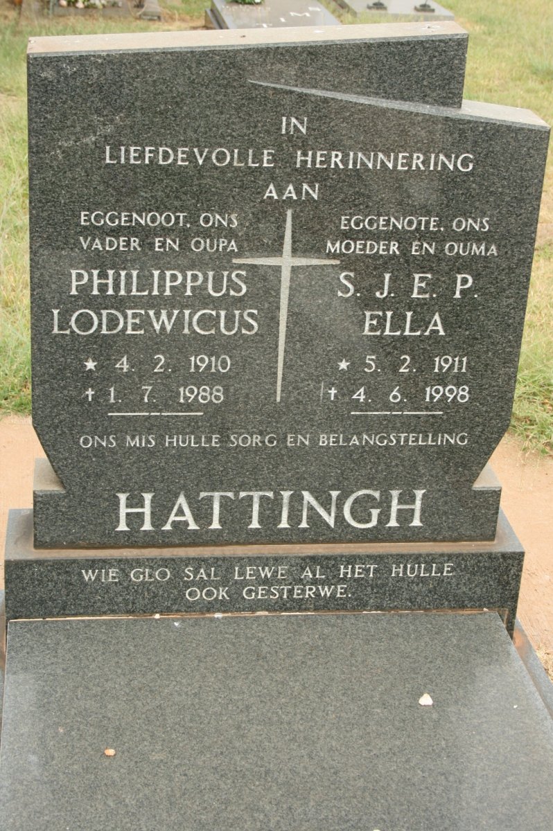 HATTINGH Philippus Lodewicus 1910-1988 &amp; S.J.E.P. 1911-1998