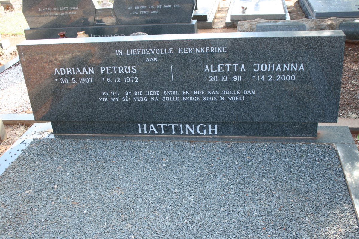 HATTINGH Adrian Petrus 1907-1972 &amp; Aletta Johanna 1911-2000