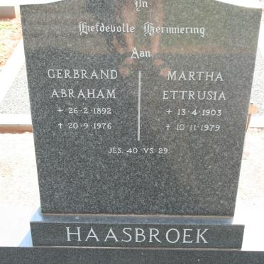 HAASBROEK Gerbrand Abraham 1892-1976 &amp; Martha Ettrusia 1903-1979
