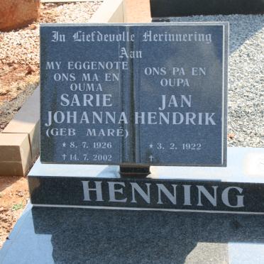 HENNING Jan Hendrik 1922- &amp; Sarie Johanna MARE 1926-2002