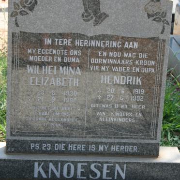 KNOESEN Hendrik 1919-1992 &amp; Wilhelmina Elizabeth 1930-1990