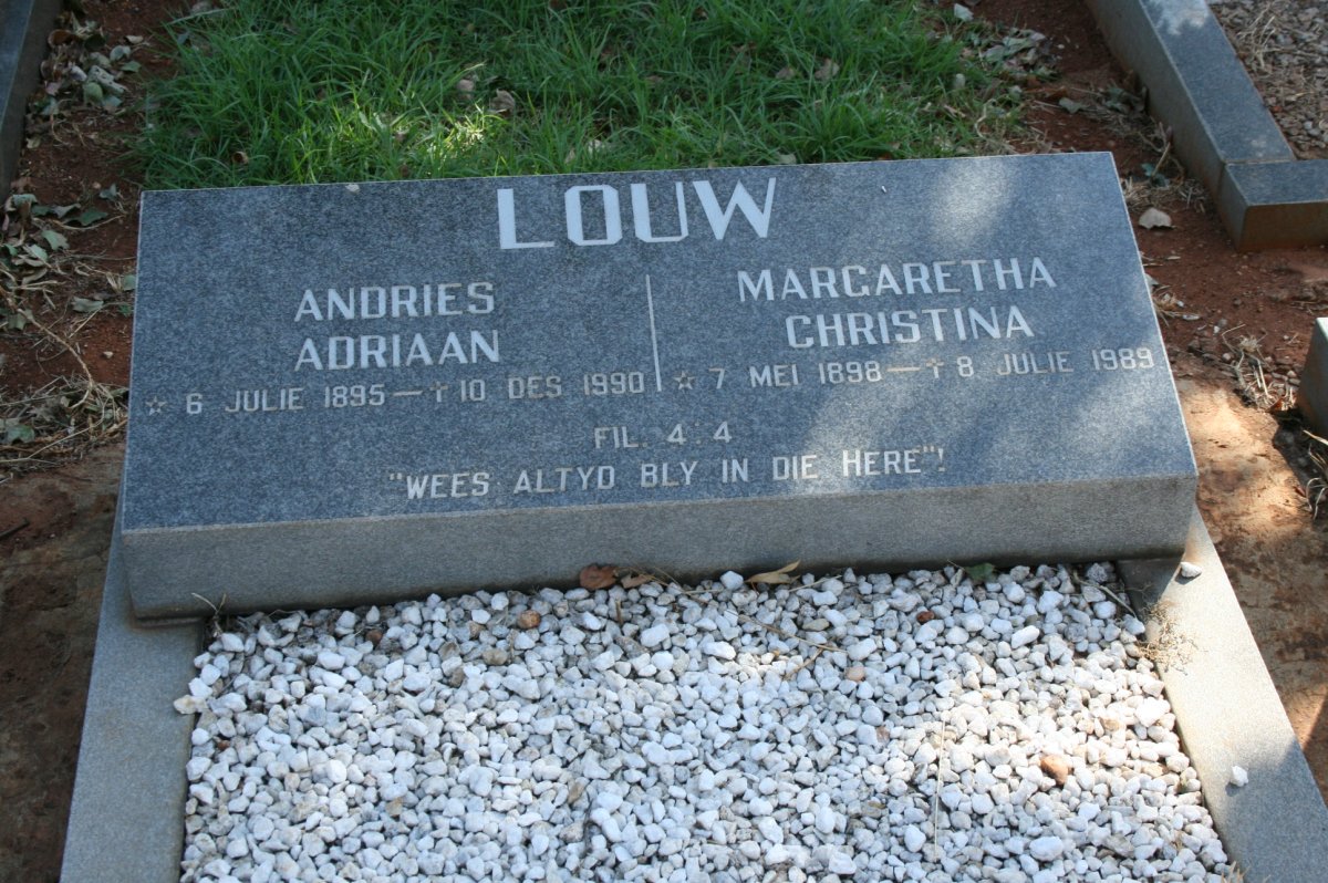 LOUW Andries Adriaan 1895-1990 &amp; Margaretha Christina 1898-1989
