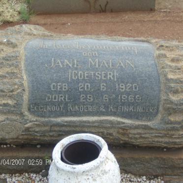 MALAN Jane nee COETSER 1920-1969