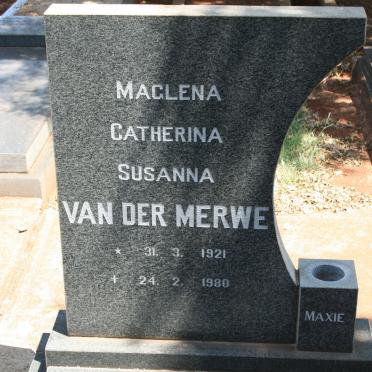 MERWE Maglena Catherina Susanna, van der 1921-1980