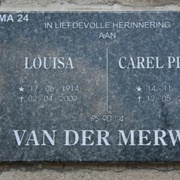 MERWE Carel Pietie, van der 1916-2003 &amp; Louisa 1914-2002