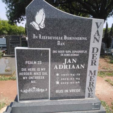 MERWE Jan Adriaan, van der 1921-2019