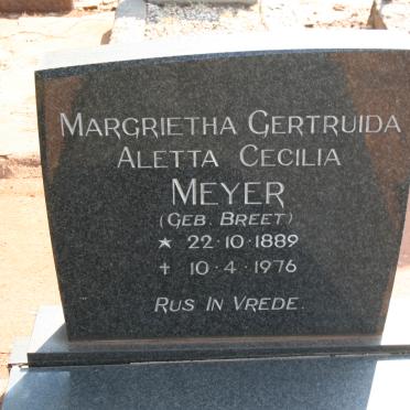 MEYER Margrietha Gertruida Aletta Cecilia nee BREET 1889-1976