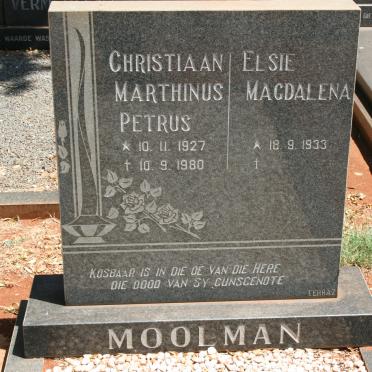 MOOLMAN Christiaan Marthinus Petrus 1927-1980 &amp; Elsie Magdalena 1933-