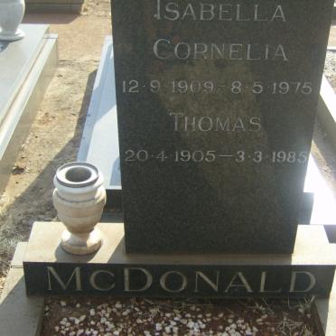 McDONALD Thomas 1905-1985 &amp; Isabella Cornelia 1909-1975