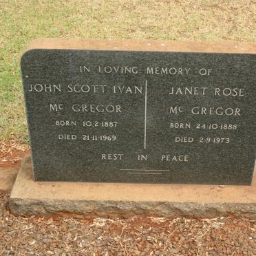McGREGOR John Scott Ivan 1887-1969 &amp; Janet Rose 1888-1973