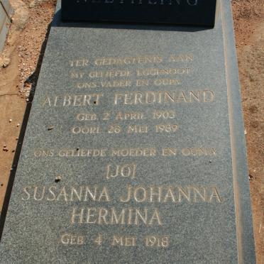 NEETHLING Albert Ferdinand 1903-1989 &amp; Susanna Johanna Hermina 1918-