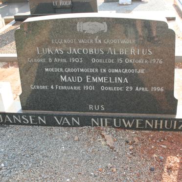 NIEUWENHUIZEN Lukas Jacobus Albertus, Jansen van 1903-1976 &amp; Maud Emmelina 1901-1996