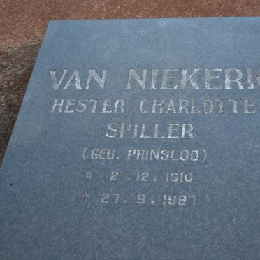 NIEKERK Hester Charlotte Spiller, van nee PRINSLOO 1910-1997