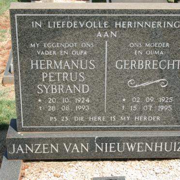 NIEUWENHUIZEN Hermanus Petrus Sybrand, Janzen van 1924-1993 &amp; Gerbrecht 1925-1995