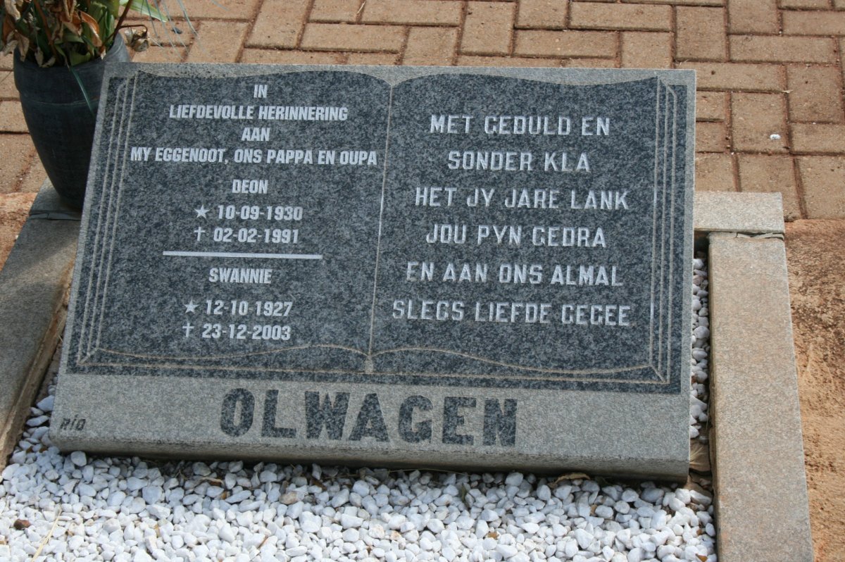 OLWAGEN Deon 1930-1991 &amp; Swannie 1927-2003