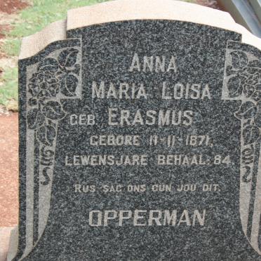 OPPERMAN Anna Maria Loisa nee ERASMUS 1871-