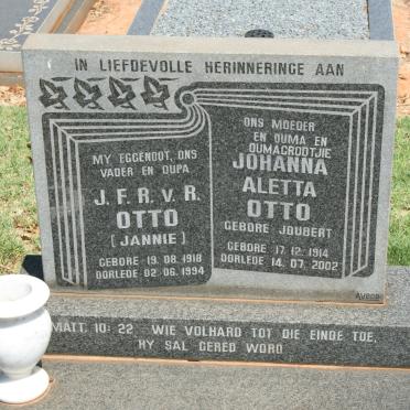 OTTO J.F.R.v.R. 1918-1994 &amp; Johanna Aletta JOUBERT 1914-2002