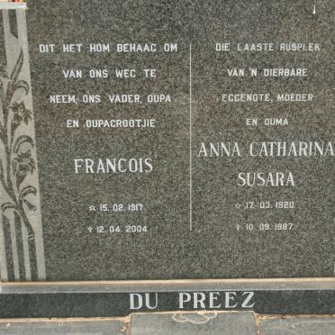 PREEZ Francois, du 1917-2004 &amp; Anna Catharina Susara 1920-1987
