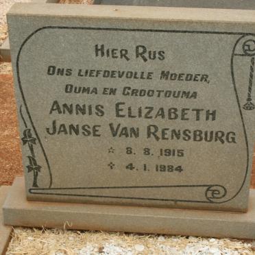 RENSBURG Annis Elizabeth, Janse van 1915-1984
