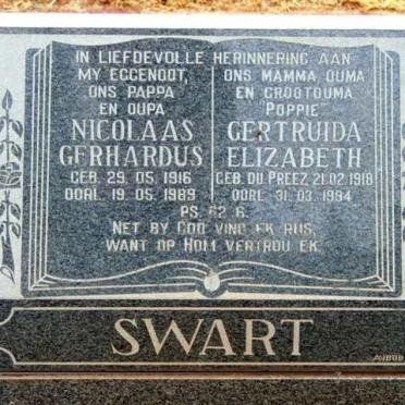 SWART Nicolaas Gerhardus 1916-1989 &amp; Gertruida Elizabeth DU PREEZ  1918-1994