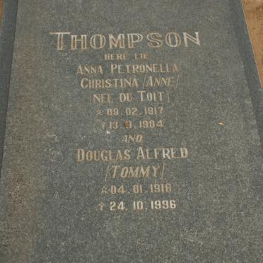THOMPSON Douglas Alfred 1918-1996 &amp; Anna Petronella Christina DU TOIT 1917-1984