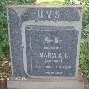 UYS Maria A.C. nee BRITZ 1896-1970